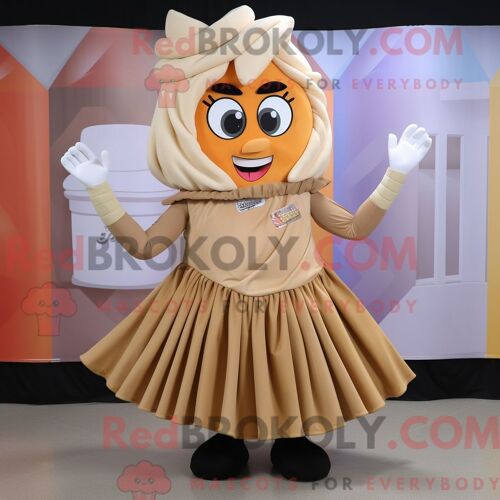 Costume De Mascotte Redbrokoly Tan Candy Box Habillé Avec Une Jupe Plissée Et Des Gants