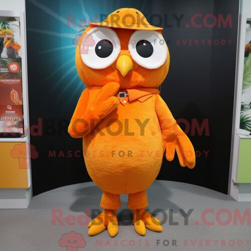 Costume Mascotte Redbrokoly De Hibou Orange Habillé D Une Robe Fourreau Et De Mitaines