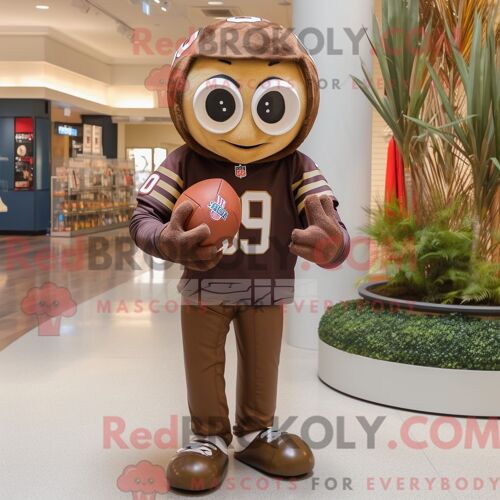 Mascotte Redbrokoly De Casque De Football Américain Marron Personnage Habillé Avec Un Cardigan Et Des Colliers