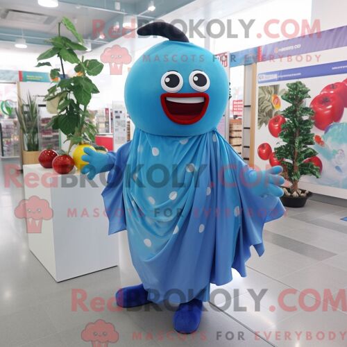 Personnage De Costume De Mascotte Redbrokoly De Cerise Bleue Habillé Avec Un T-Shirt À Col En V Et Des Châles