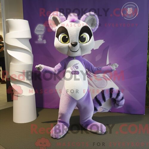 Costume De Mascotte Redbrokoly De Lémurien Lavande Personnage Habillé D Un Pantalon De Yoga Et D Épingles À Cheveux