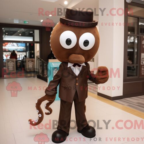 Costume Mascotte Redbrokoly De Poulpe Marron Habillé D Un Pantalon Habillé Et De Pinces À Chaussures