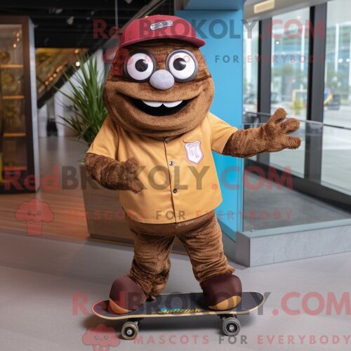 Costume De Mascotte Redbrokoly De Dragon Marron Habillé D Un T-Shirt À Col En V Et D Épinglettes