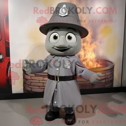 Costume De Mascotte Redbrokoly De Pompier Gris Habillé Avec Une Jupe Crayon Et Des Casquettes