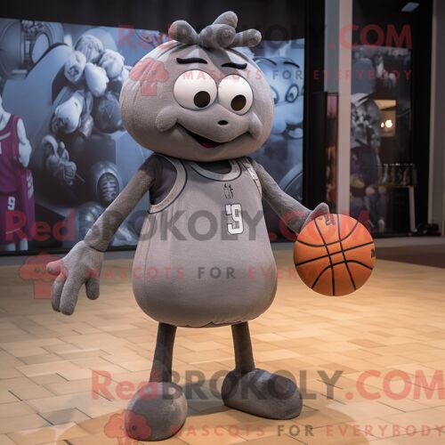 Personnage De Costume De Mascotte Redbrokoly De Ballon De Basket Gris Habillé Avec Une Robe Trapèze Et Des Ceintures De Smoking