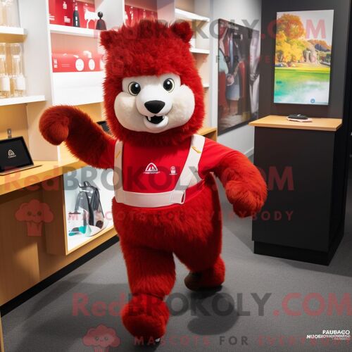 Costume De Mascotte Redbrokoly D Alpaga Rouge Habillé D Un Short De Course Et De Porte-Documents