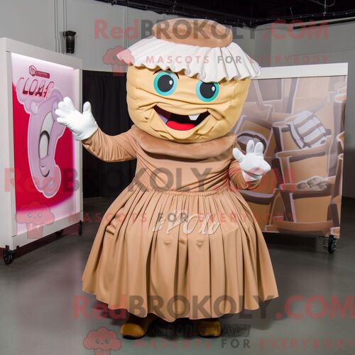 Costume De Mascotte Redbrokoly Tan Candy Box Habillé Avec Une Jupe Plissée Et Des Gants
