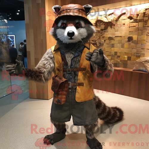 Costume De Mascotte Redbrokoly De Civette Rouille Personnage Habillé D Un Manteau Et De Chapeaux