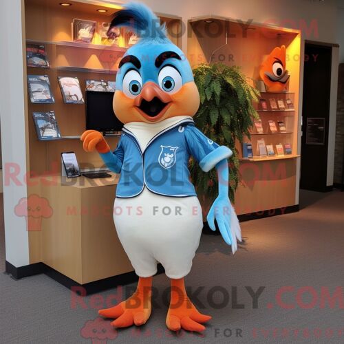 Costume De Mascotte Redbrokoly De Geai Bleu Pêche Personnage Habillé D Une Robe Fourreau Et D Épinglettes