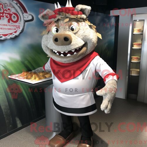 Costume De Mascotte Redbrokoly De Sandwich Au Porc Effiloché Argenté Habillé D Un Rash Guard Et De Bracelets De Cheville