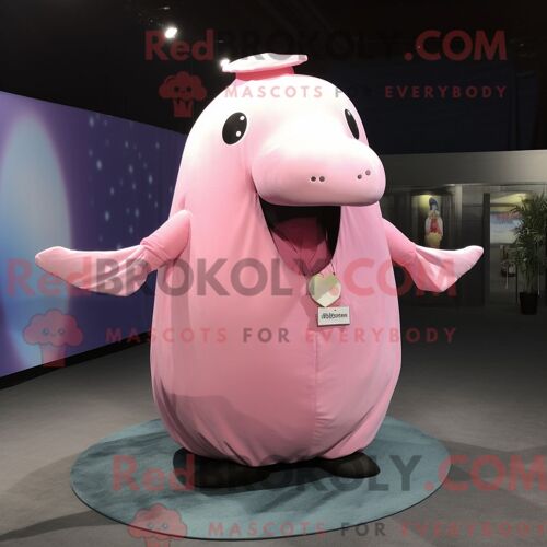 Costume De Mascotte Redbrokoly De Baleine À Bosse Rose Personnage Habillé D Une Robe Longue Et D Épingles À Cravate