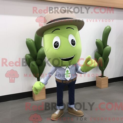 Costume De Mascotte Redbrokoly De Radis Olive Habillé Avec Un Jean Skinny Et Des Boutons De Manchette