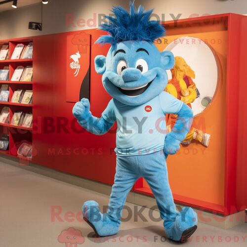 Costume Mascotte Redbrokoly De Goulash Bleu Ciel Habillé D Un Short De Course Et De Portefeuilles