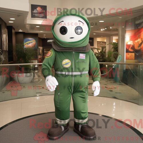 Costume De Mascotte Redbrokoly D Astronaute Vert Forêt Personnage Habillé D Un Pantalon En Velours Côtelé Et D Épingles À Châle