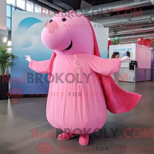 Costume De Mascotte Redbrokoly De Baleine À Bosse Rose Personnage Habillé D Une Robe Longue Et D Épingles À Cravate