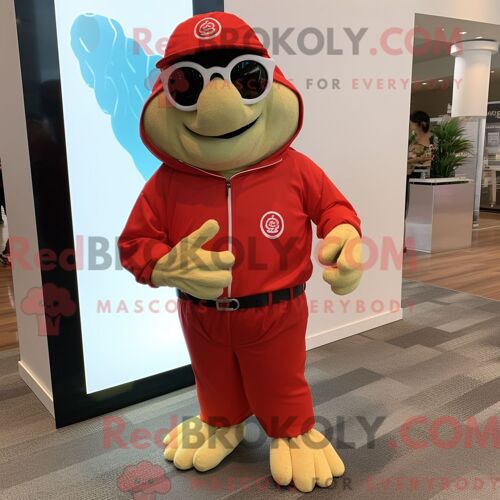 Costume De Mascotte Redbrokoly De Tortue De Mer Rouge Personnage Habillé Avec Une Combinaison Et Des Lunettes