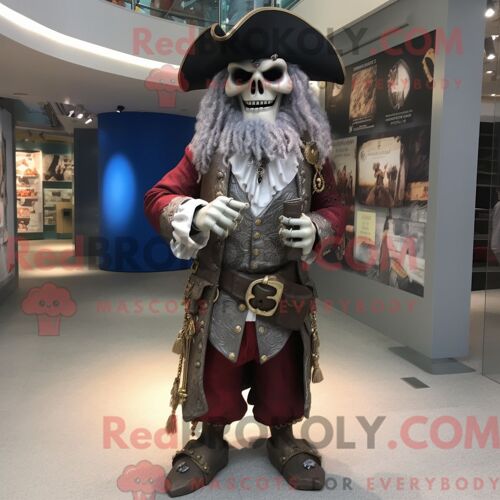 Costume De Mascotte Redbrokoly De Pirate Argenté Habillé D Une Chemise Oxford Et De Colliers