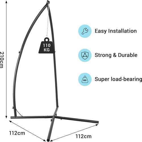 Support Hamac, Support Chaise Suspendue, Support pour Fauteuil Suspendu, Avec Crochets, Réglable en Hauteur, pour tous Types Hamac, Charge Max 110 kg