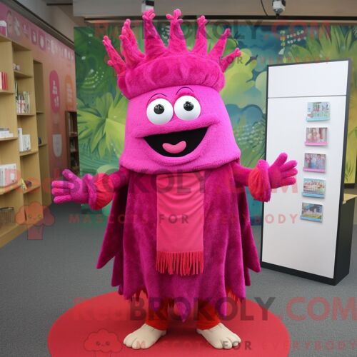 Costume De Mascotte Redbrokoly De Magenta King Habillé Avec Une Mini-Jupe Et Des Foulards