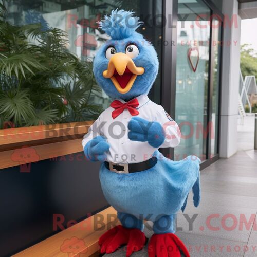 Costume De Mascotte Redbrokoly De Coqs Bleu Ciel Habillé D Un Polo Et De Noeuds Papillons