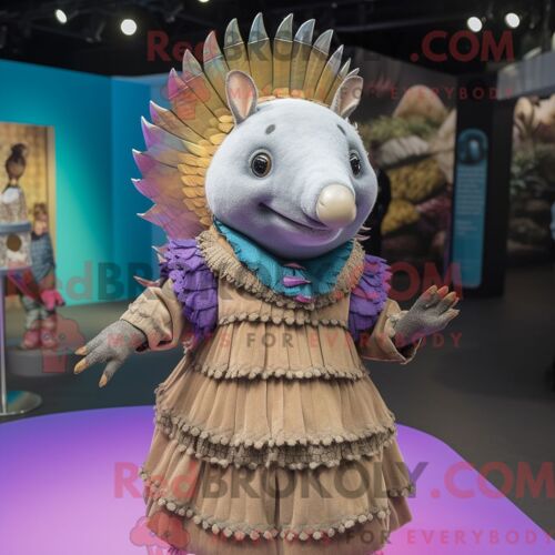 Costume De Mascotte Redbrokoly Magenta Swan Habillé Avec Une Veste De Moto Et Des Noeuds Papillons