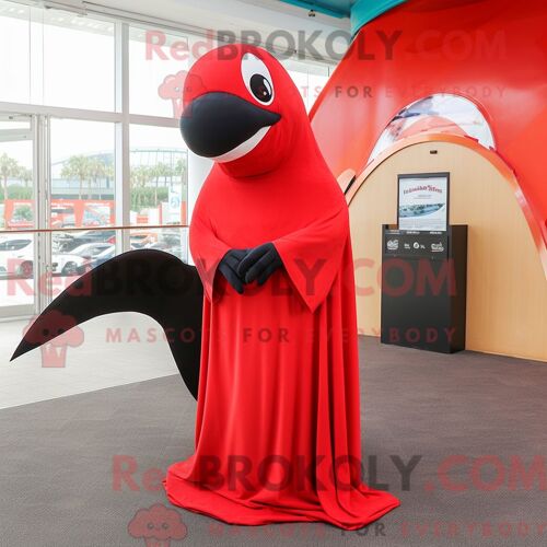 Costume De Mascotte Redbrokoly D Épaulard Rouge Personnage Habillé D Une Robe Longue Et De Clips Pour Écharpe