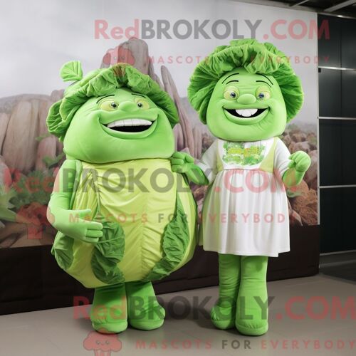 Personnage De Costume De Mascotte Redbrokoly De Corned-Beef Et De Chou Habillé Avec Une Combinaison Et Des Pinces À Cheveux