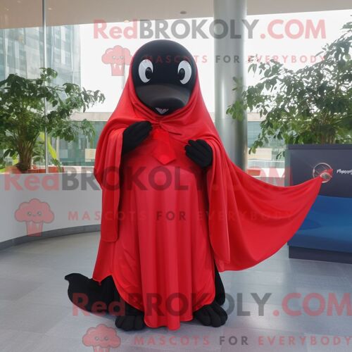 Costume De Mascotte Redbrokoly D Épaulard Rouge Personnage Habillé D Une Robe Longue Et De Clips Pour Écharpe