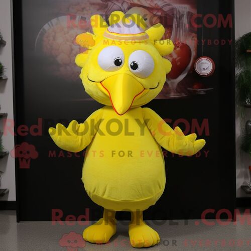 Costume De Mascotte Redbrokoly De Dinde Jaune Citron Personnage Habillé Avec Une Barboteuse Et Des Bandeaux