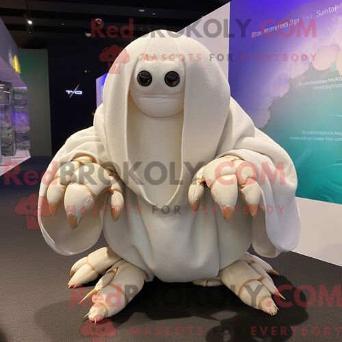 Costume De Mascotte Redbrokoly De Crabe Ermite Blanc Habillé D Un Cardigan Et De Coussinets De Pieds