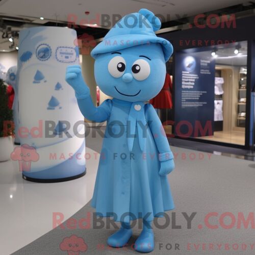 Costume Mascotte Redbrokoly Sky Blue Ray Habillé D Une Robe Portefeuille Et De Bérets