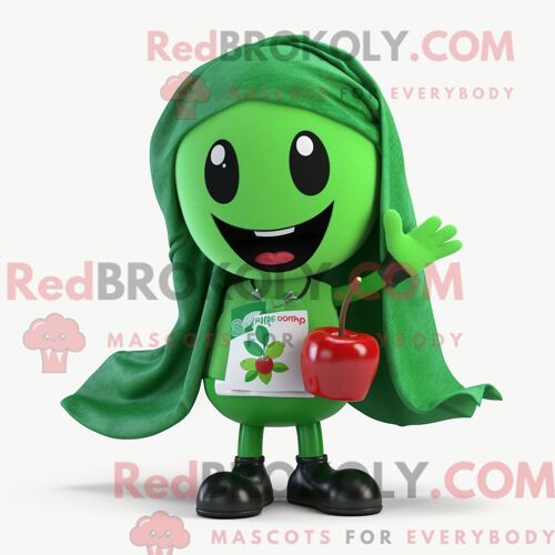 Costume De Mascotte Redbrokoly De Cerise Verte Forêt Habillé D Un T-Shirt À Col En V Et D Écharpes