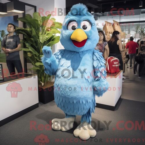 Costume De Mascotte Redbrokoly De Poulet Frit Bleu Ciel Habillé D Un Jegging Et De Colliers