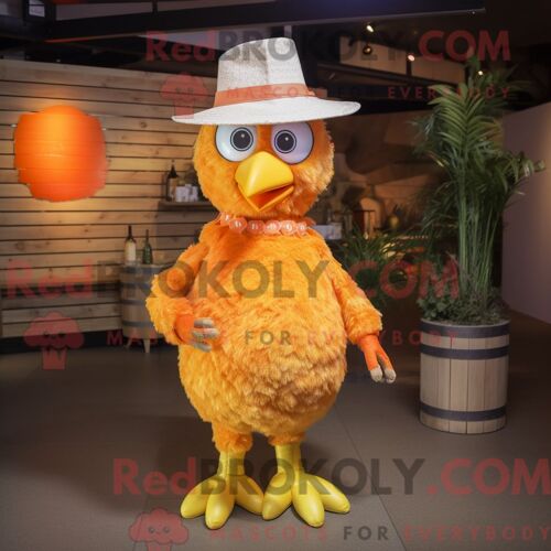 Costume De Mascotte Redbrokoly De Poules Orange Personnage Habillé D Une Combishort Et De Chapeaux