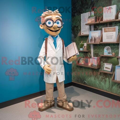 Personnage De Costume De Mascotte Redbrokoly De Tan Doctor Habillé Avec Une Chemise Oxford Et Des Pochettes De Costume