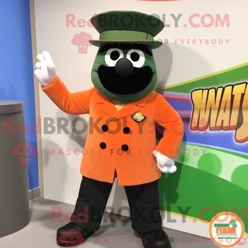 Costume De Mascotte Redbrokoly De Béret Vert Orange Habillé D Un Smoking Et De Pochettes