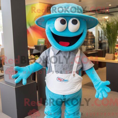 Costume De Mascotte Redbrokoly De Côtes Levées Turquoise Bbq Ribs Habillé Avec Un Pantalon Chino Et Une Casquette
