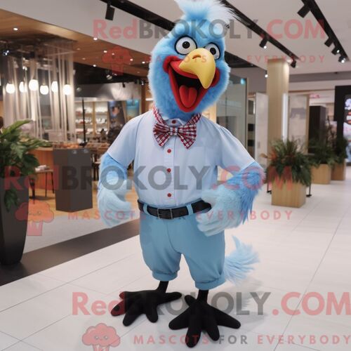 Costume De Mascotte Redbrokoly De Coqs Bleu Ciel Habillé D Un Polo Et De Noeuds Papillons