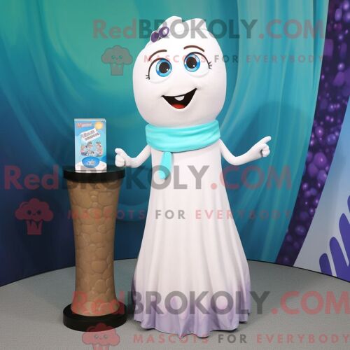 Costume Mascotte Redbrokoly De Sablier Blanc Personnage Habillé Avec Une Jupe Crayon Et Des Foulards