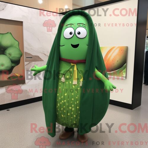 Costume Mascotte Redbrokoly De Courgette Personnage Habillé D Un Cardigan Et D Épingles À Châle