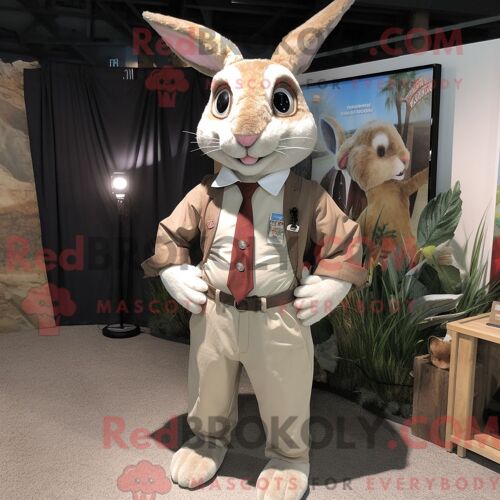 Mascotte Redbrokoly De Lapin Sauvage Beige Costume De Personnage Habillé D Un Short Et De Pochettes De Costume