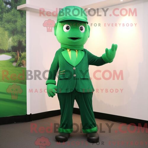 Personnage De Costume De Mascotte Redbrokoly De Pendentif Vert Forêt Habillé Avec Un Pantalon De Costume Et Des Gants