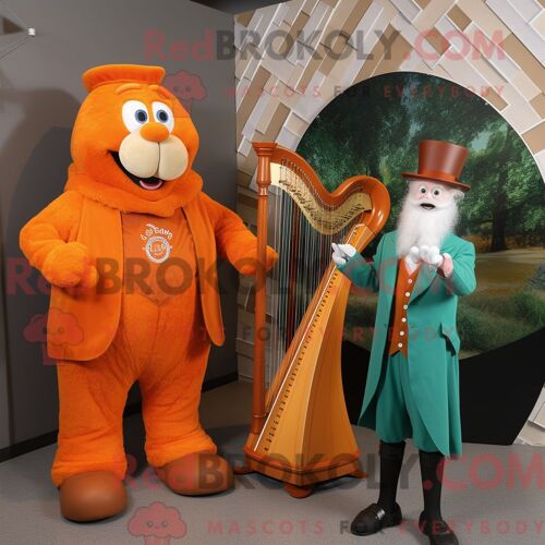 Mascotte Redbrokoly De Harpe Celtique Orange Costume De Personnage Habillé D Un Blazer Et De Montres