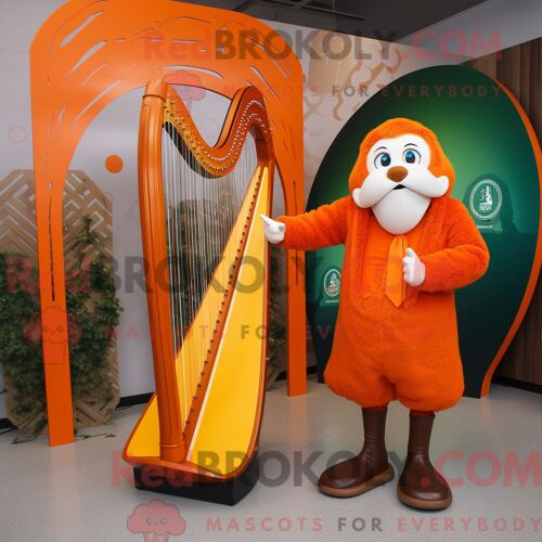 Mascotte Redbrokoly De Harpe Celtique Orange Costume De Personnage Habillé D Un Blazer Et De Montres