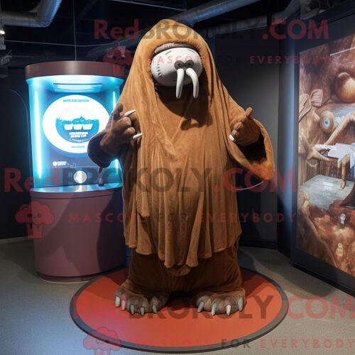 Costume De Mascotte Redbrokoly De Morse Marron Habillé D Un Camouflage Et D Anneaux