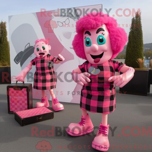 Costume De Mascotte Redbrokoly De Chaussures De Danse Irlandaises Roses Habillé D Une Chemise En Flanelle Et De Porte-Documents