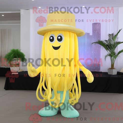 Costume De Mascotte Redbrokoly De Méduse Jaune Citron Personnage Habillé D Une Robe De Soirée Et D Épingles À Chapeau