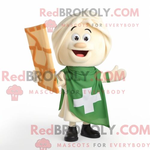 Costume De Mascotte Redbrokoly Du Drapeau Irlandais Crème Personnage Habillé D Un Pull Et D Écharpes