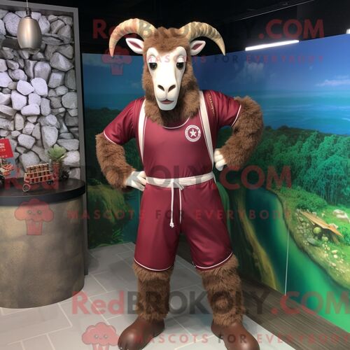 Costume Mascotte Redbrokoly De Chèvre Marron Habillé D Un Maillot De Bain Une Pièce Et De Ceintures