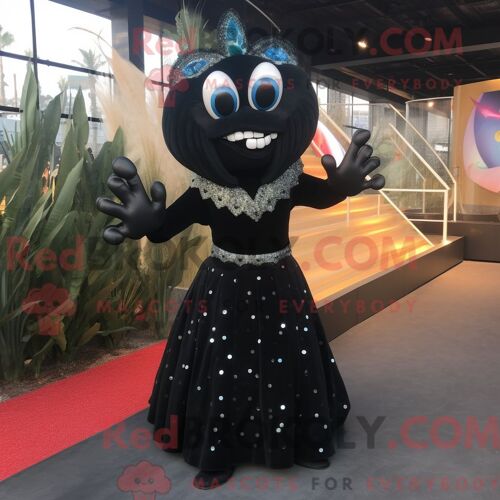 Costume Mascotte Redbrokoly De Ceviche Noir Personnage Habillé D Une Robe De Soirée Et De Boutons De Manchette